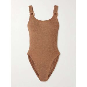 Hunza G Women Brown Domino Embellished Metallic One Piece Swimsuit One Size NWOT